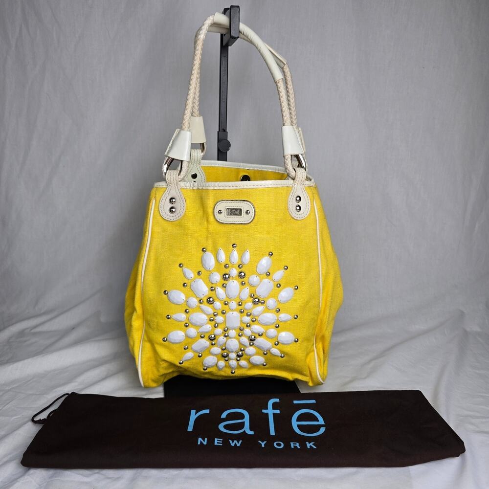 Rafe New York Tote Bucket Bag Sunny Yellow White Beads & Silver Studs / Dust Bag